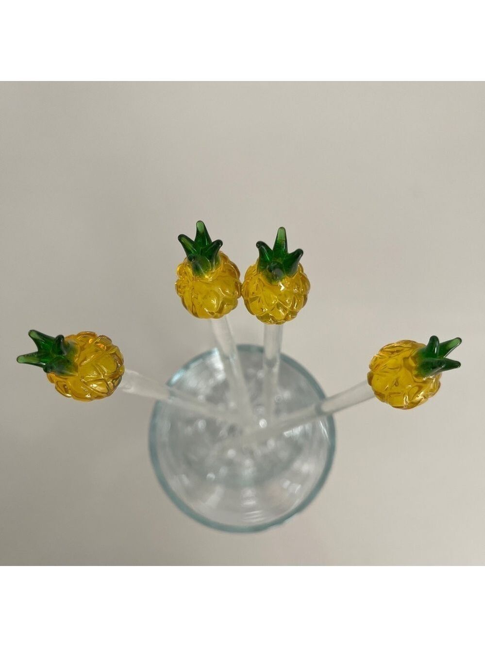 CRATE & BARREL Set of 4 Glass Pineapple Swizzle Sticks Cocktails Barware Tiki - Picture 7 of 12